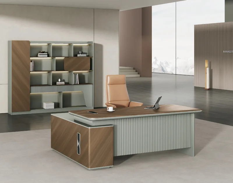 Supervisor Desk with Side Cabinet - Roman Oak