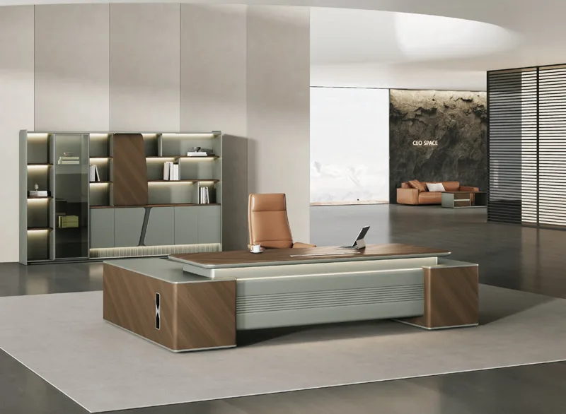 Executive Desk with Side Cabinet - Roman Oak